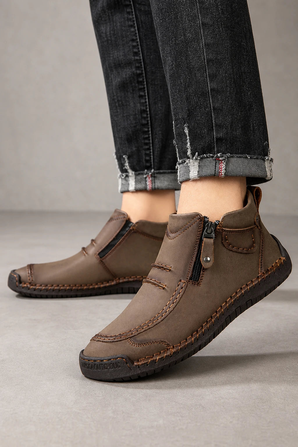 Botines De Cuero Con Cremallera