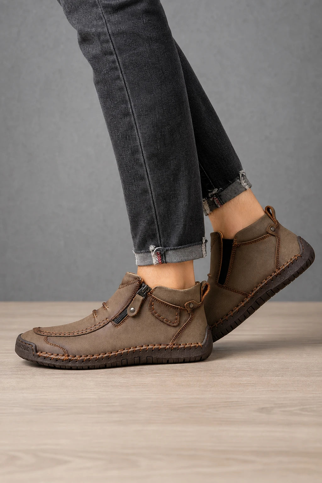 Botines De Cuero Con Cremallera