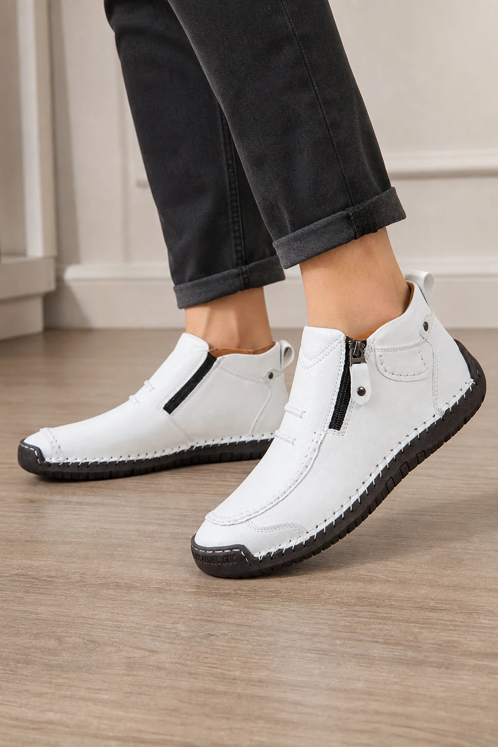 Botines De Primavera De Cuero Con Cremallera