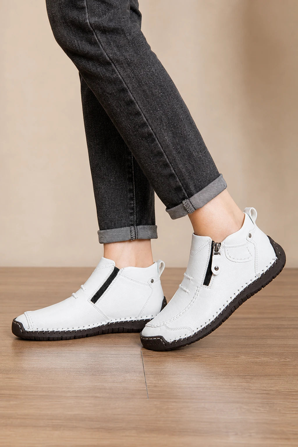 Botines De Primavera De Cuero Con Cremallera