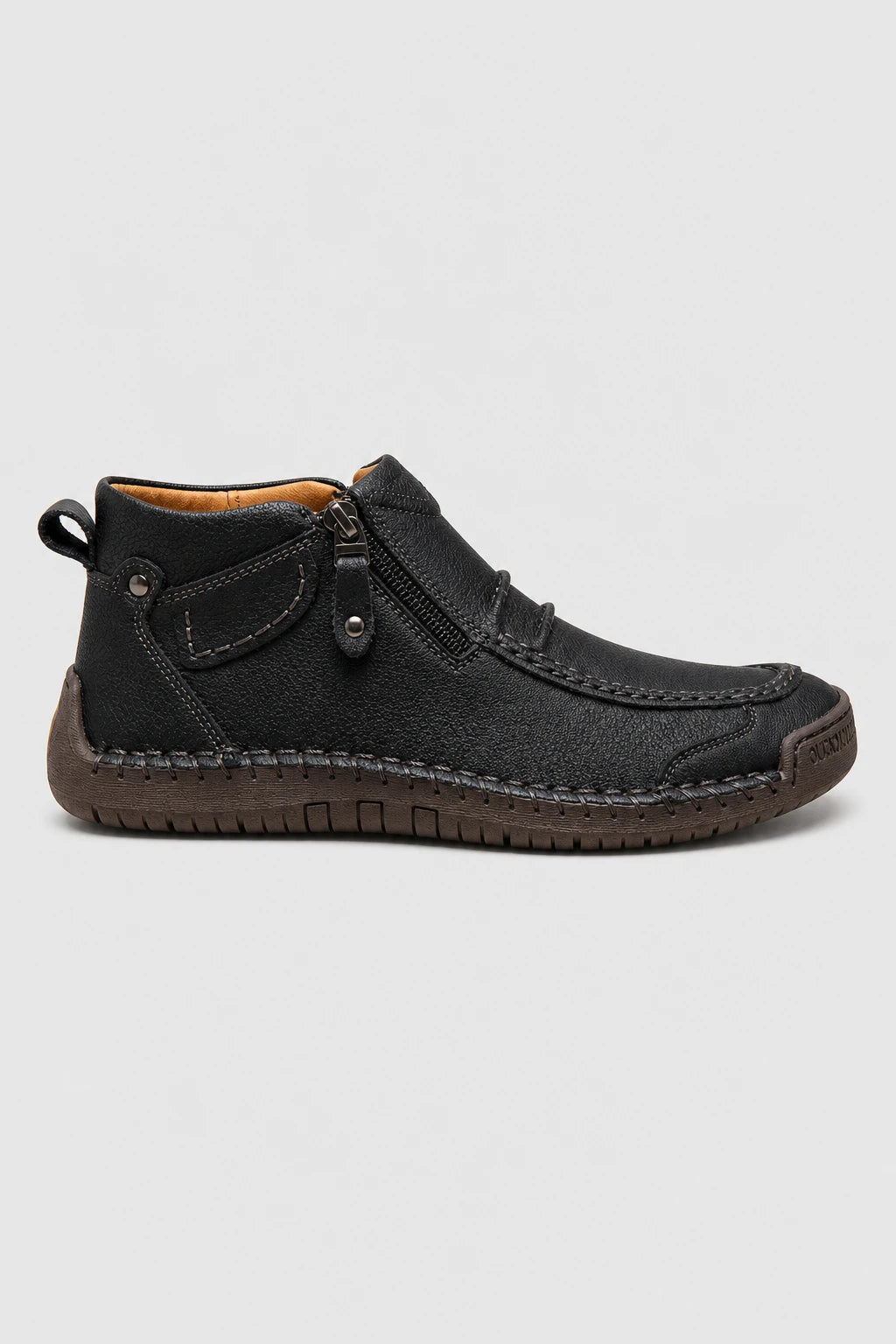 Botines Negros De Cuero Con Cremallera