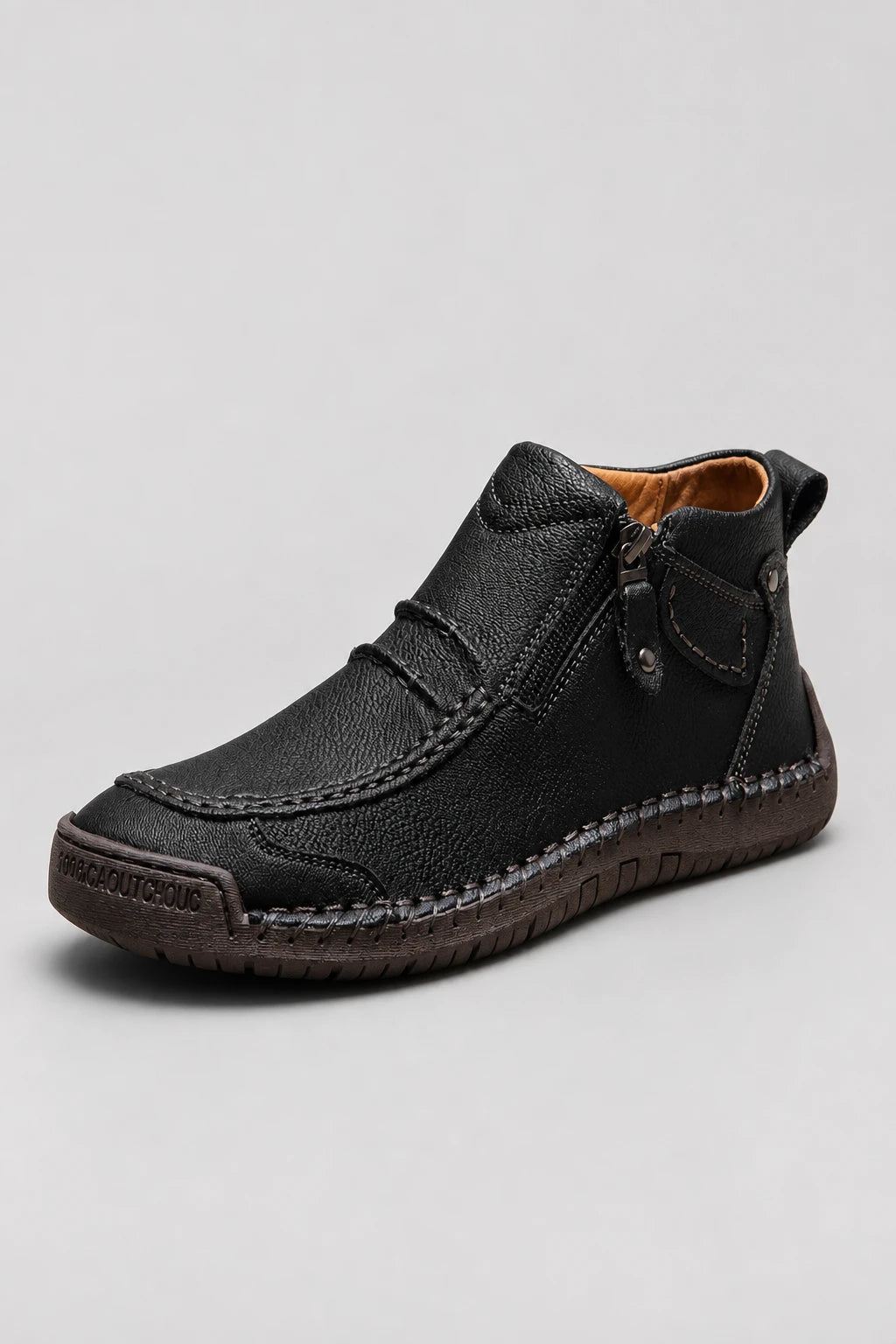 Botines Negros De Cuero Con Cremallera