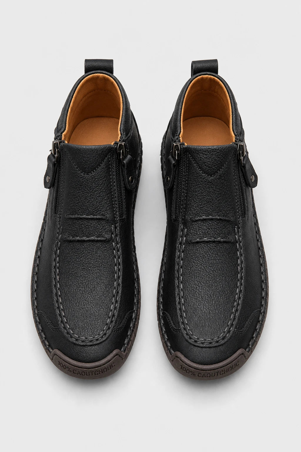 Botines Negros De Cuero Con Cremallera