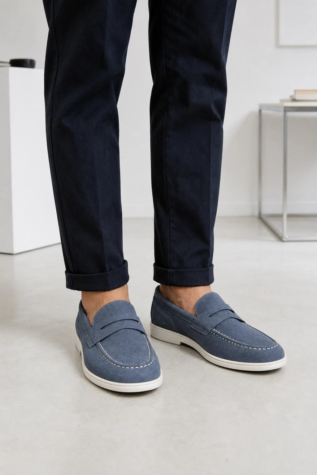 Mocasines Antelina Hombre De Gamuza Sintética Sin Cordones