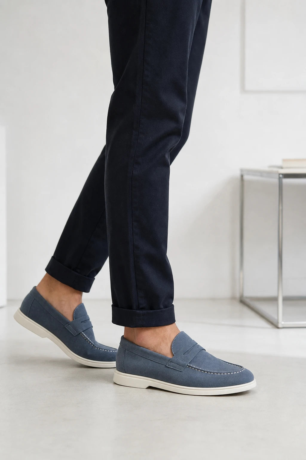 Mocasines Antelina Hombre De Gamuza Sintética Sin Cordones