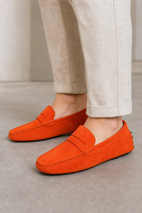 Mocasines Comodos Hombre Gamuza Naranja
