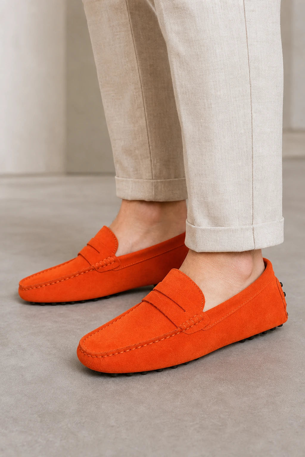 Mocasines Comodos Hombre Gamuza Naranja