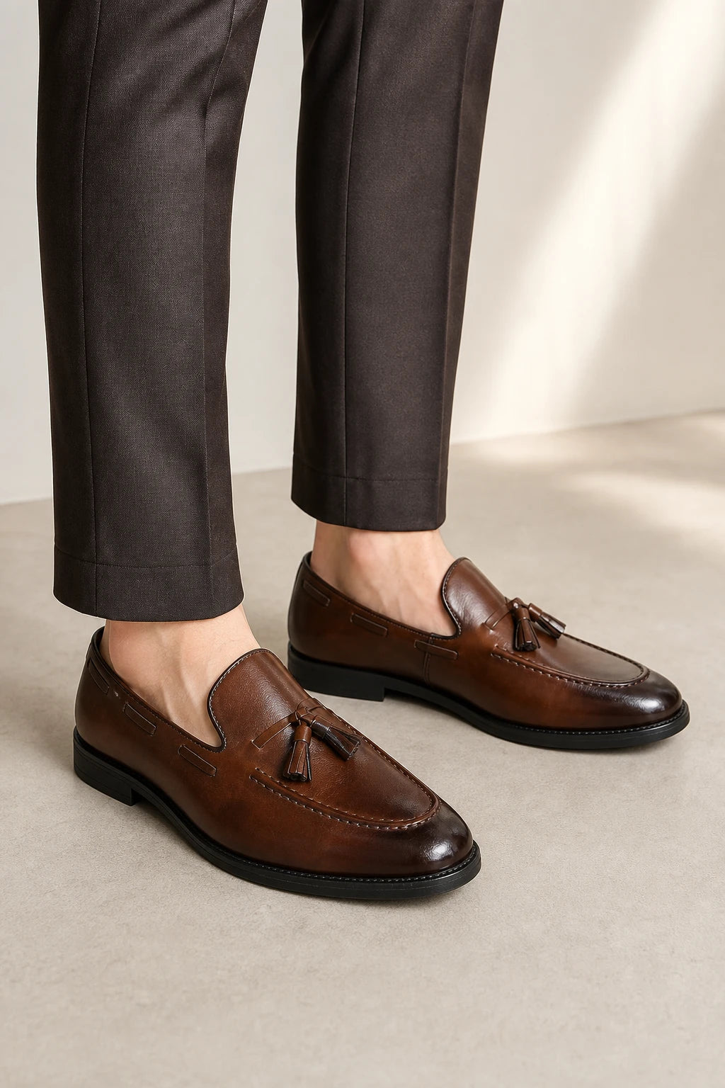 Mocasines Con Borlas Hombre Marrón