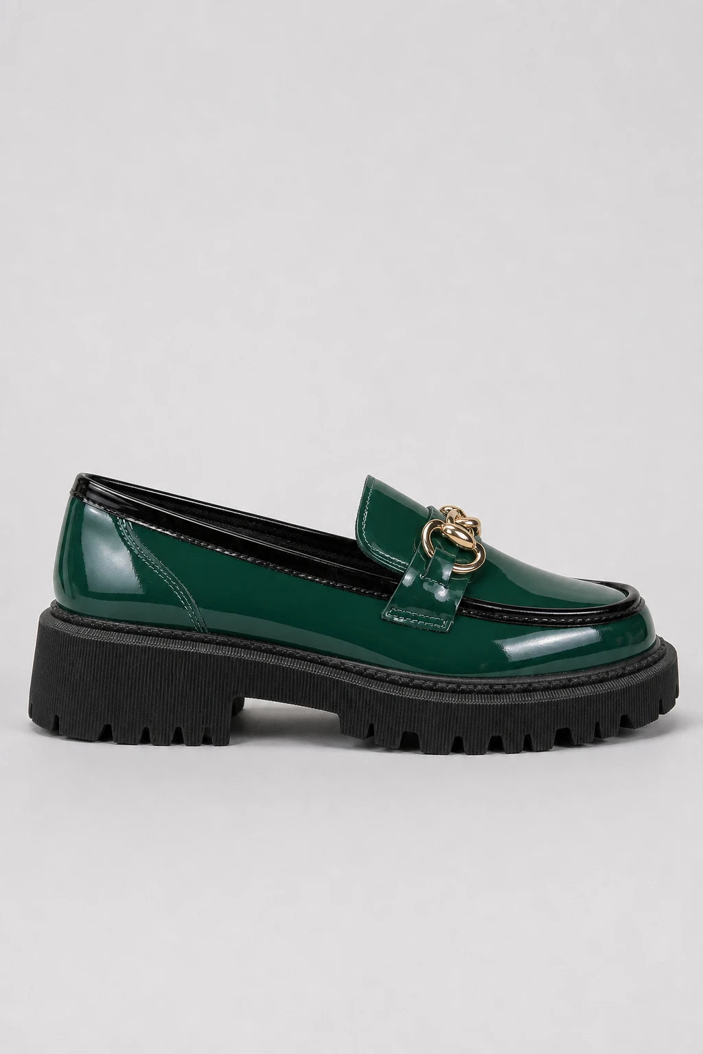 Mocasines Con Plataforma Mujer Charol Verde