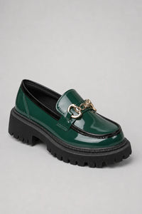 Mocasines Con Plataforma Mujer Charol Verde