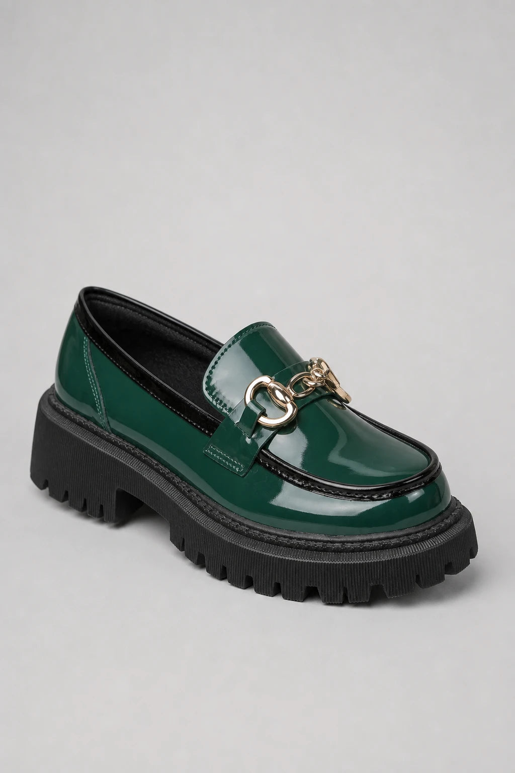 Mocasines Con Plataforma Mujer Charol Verde