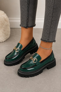 Mocasines Con Plataforma Mujer Charol Verde