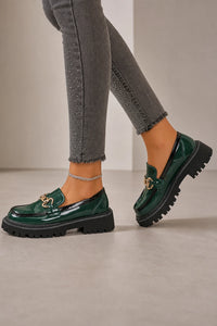 Mocasines Con Plataforma Mujer Charol Verde