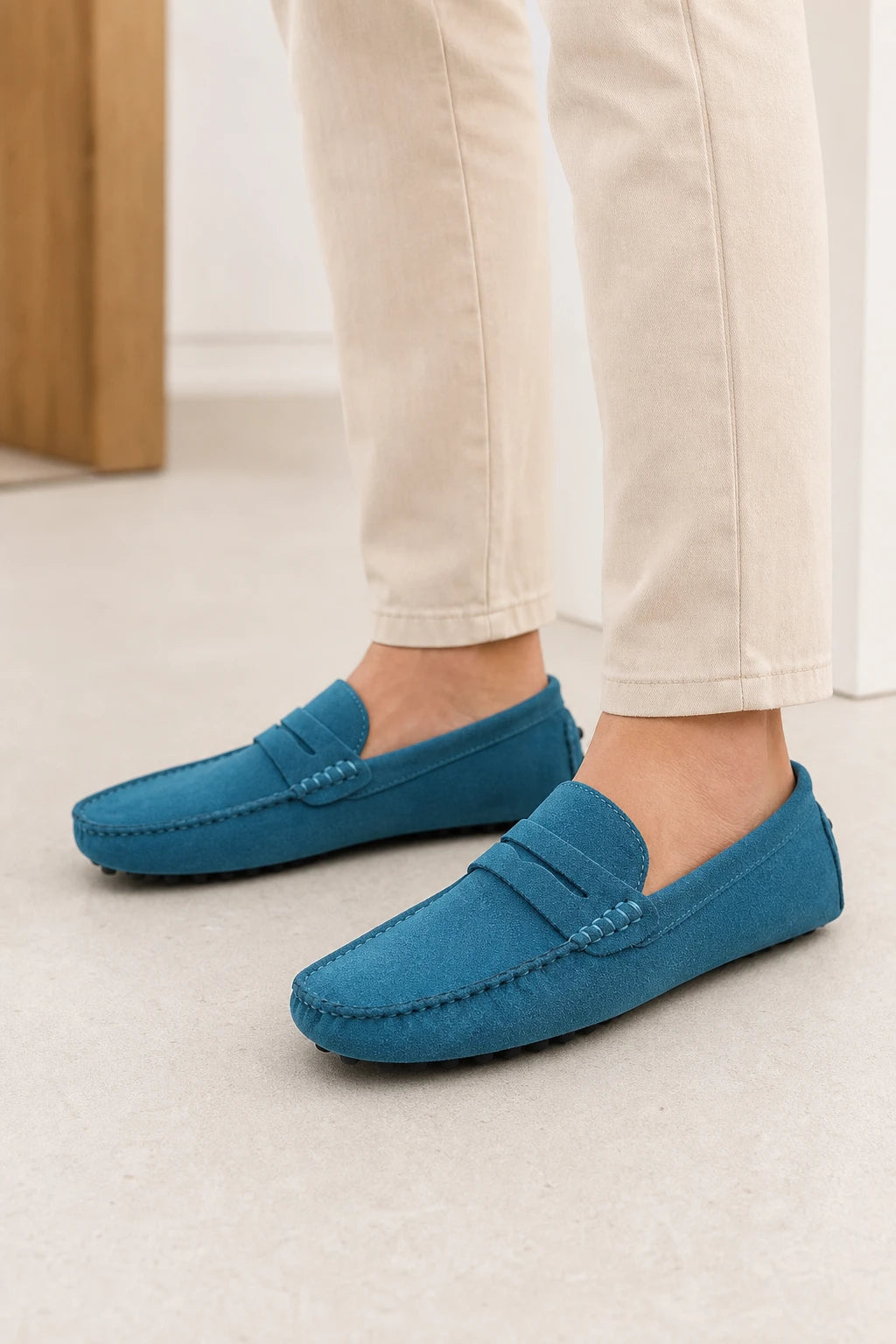 Mocasines Hombre Azules De Gamuza Azul