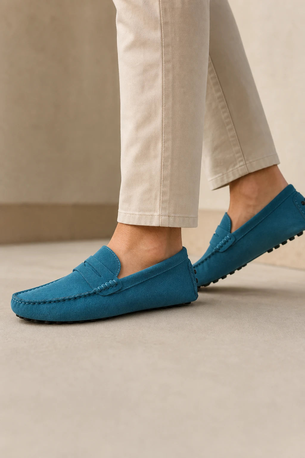 Mocasines Hombre Azules De Gamuza Azul