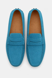 Mocasines Hombre Azules De Gamuza Azul