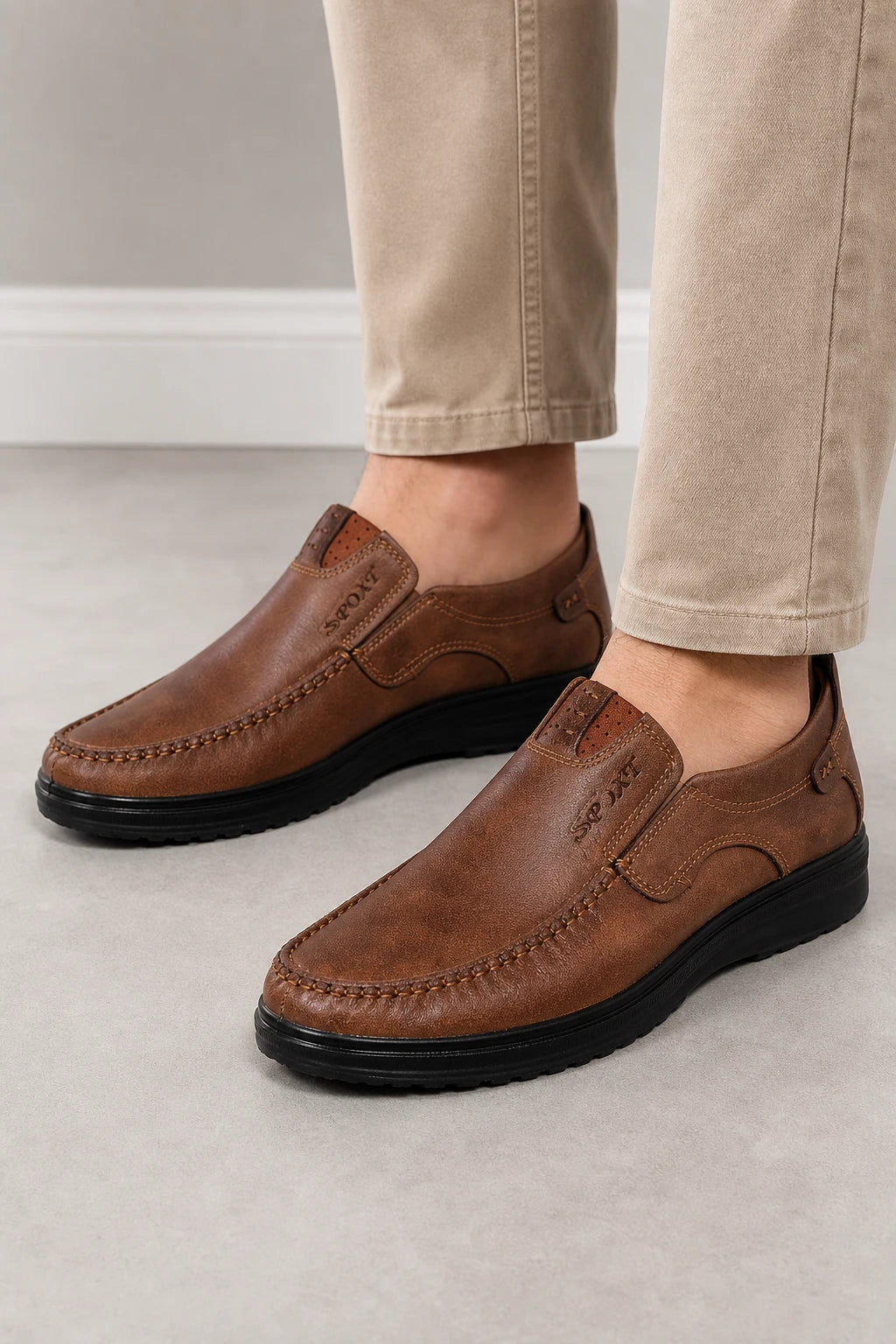 Mocasines Hombre Cuero Sin Cordones
