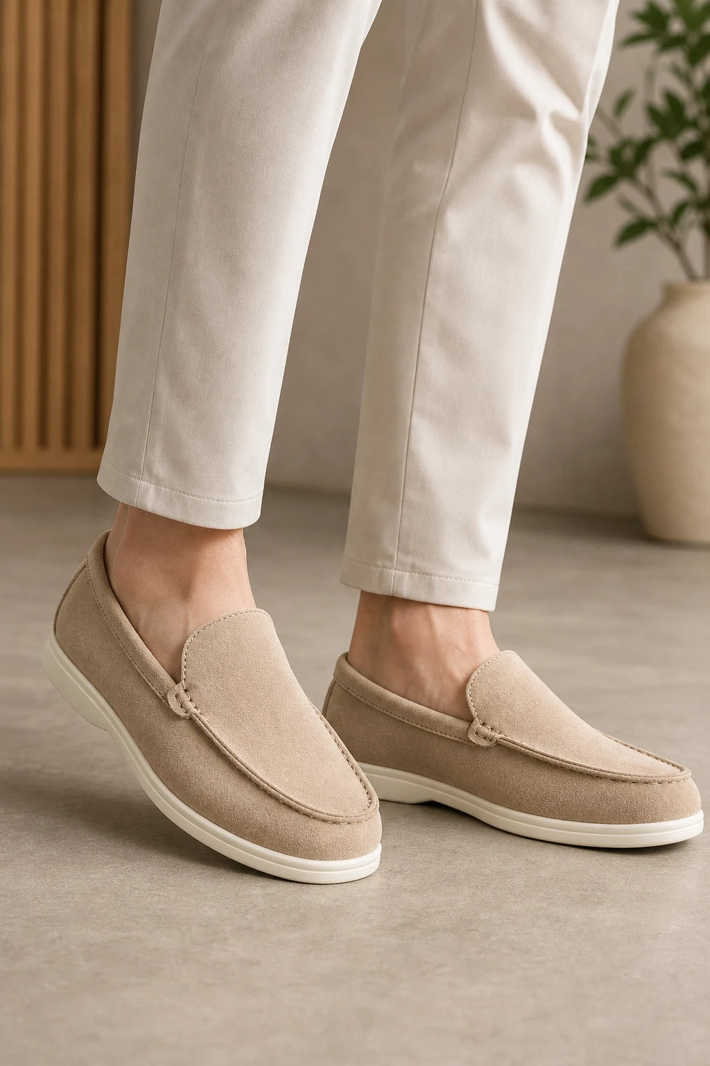 Mocasines Hombre De Ante Sintético Sin Cordones