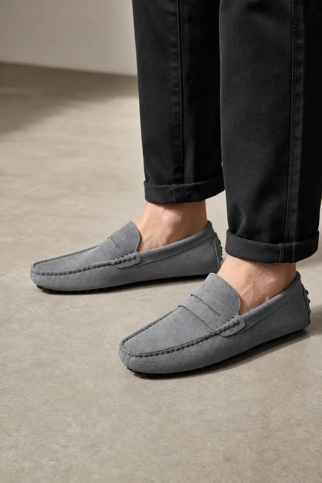 Mocasines Hombre Grises Gamuza Gris