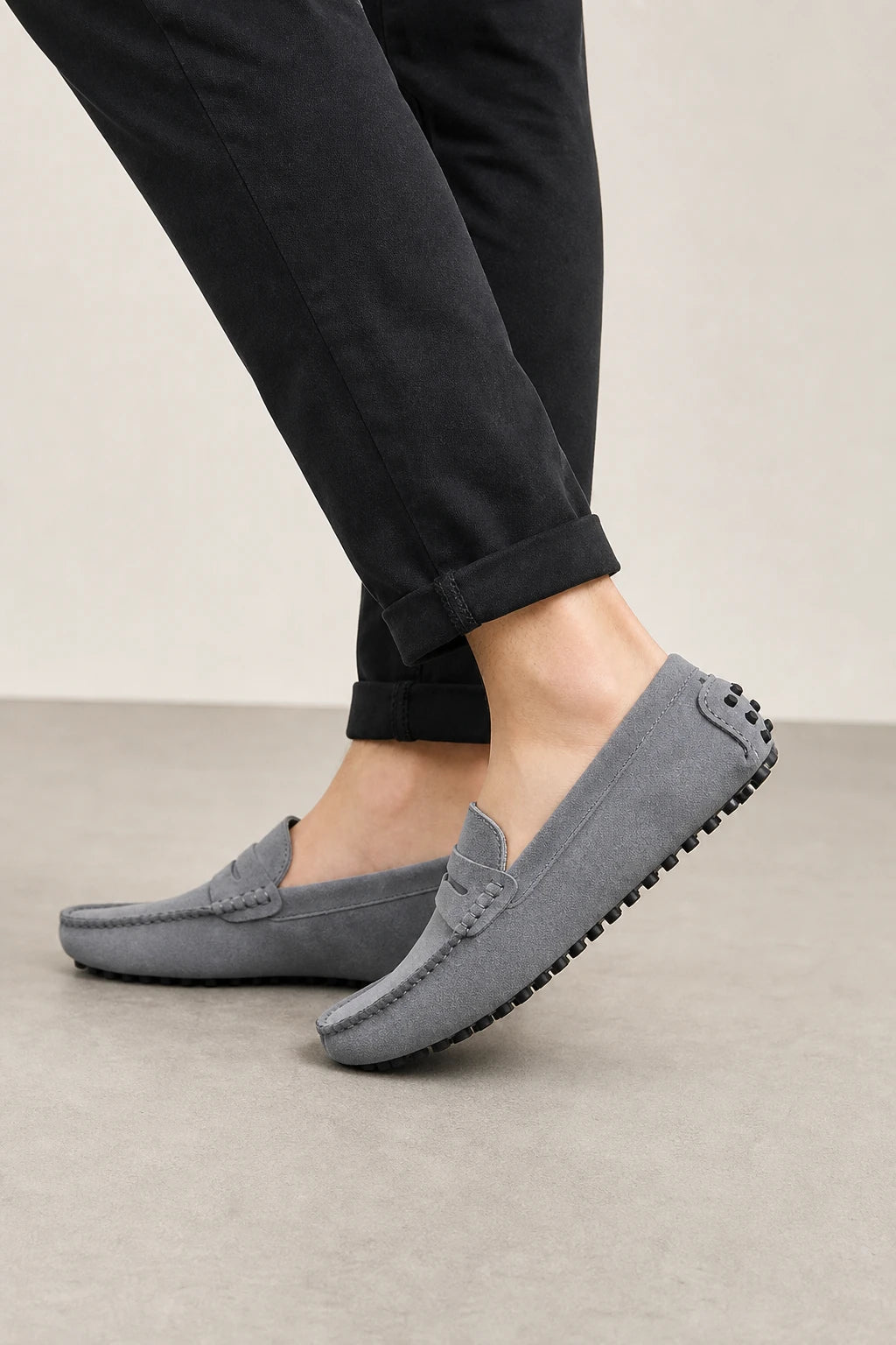 Mocasines Hombre Grises Gamuza Gris