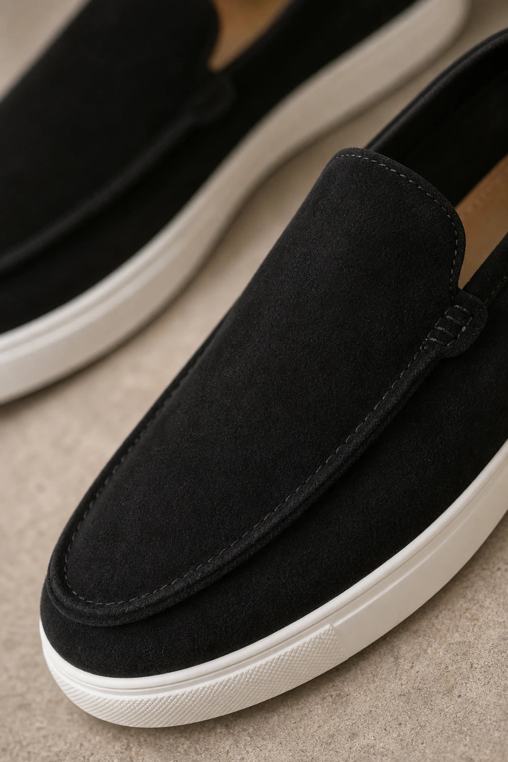 Mocasines Hombre Negros De Gamuza Sin Cordones