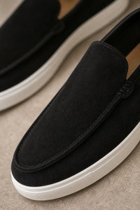 Mocasines Hombre Negros De Gamuza Sin Cordones