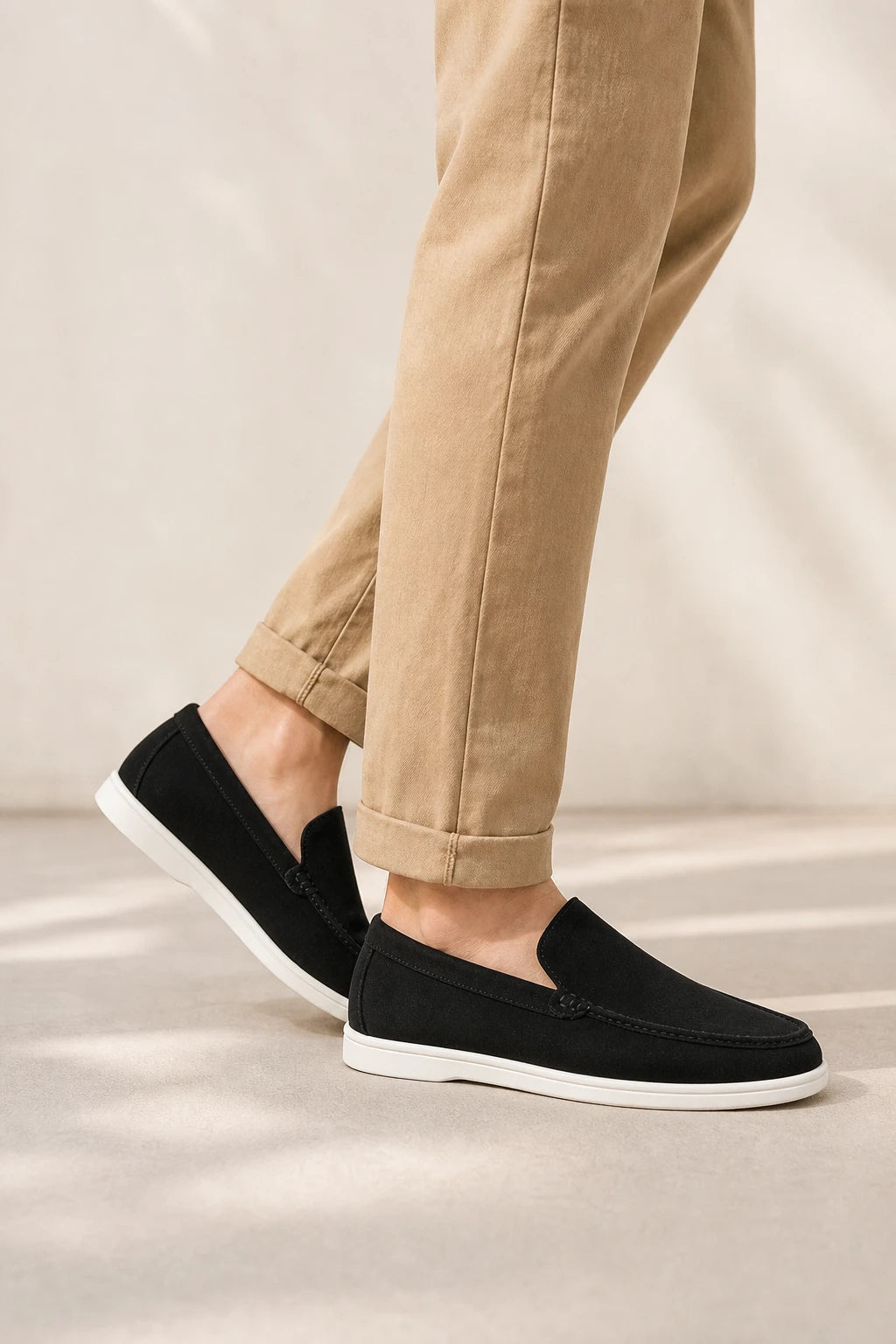 Mocasines Hombre Negros De Gamuza Sin Cordones