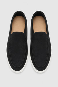 Mocasines Hombre Negros De Gamuza Sin Cordones