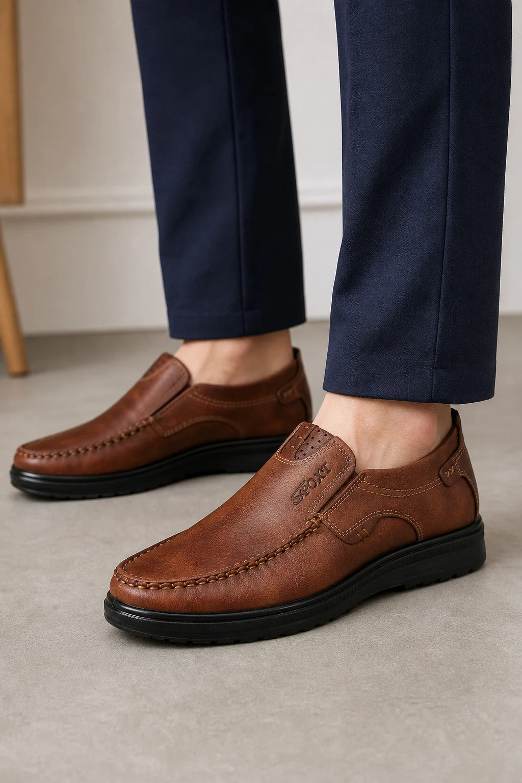 Mocasines Hombre Piel De Cuero Genuino Marrón