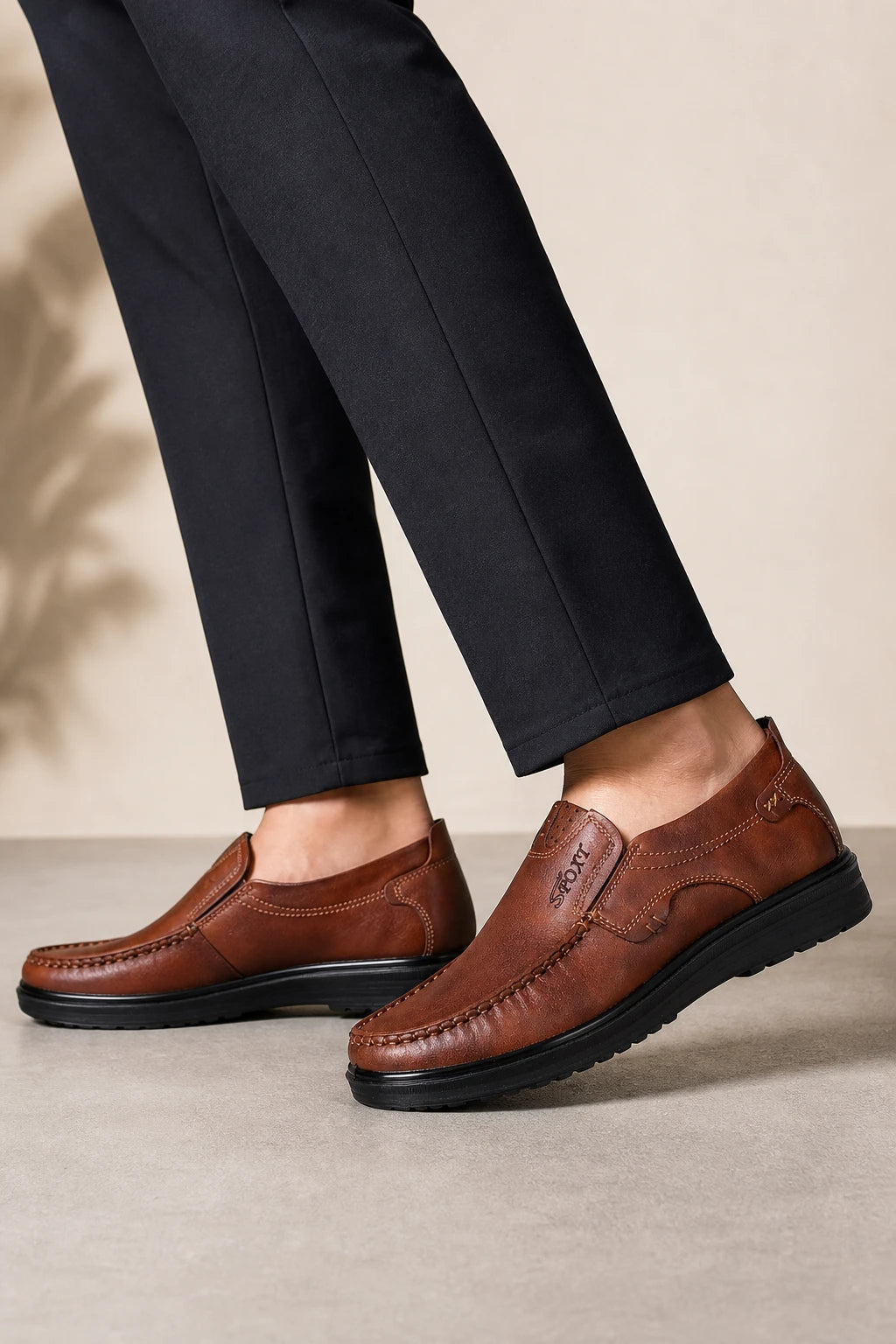 Mocasines Hombre Piel De Cuero Genuino Marrón