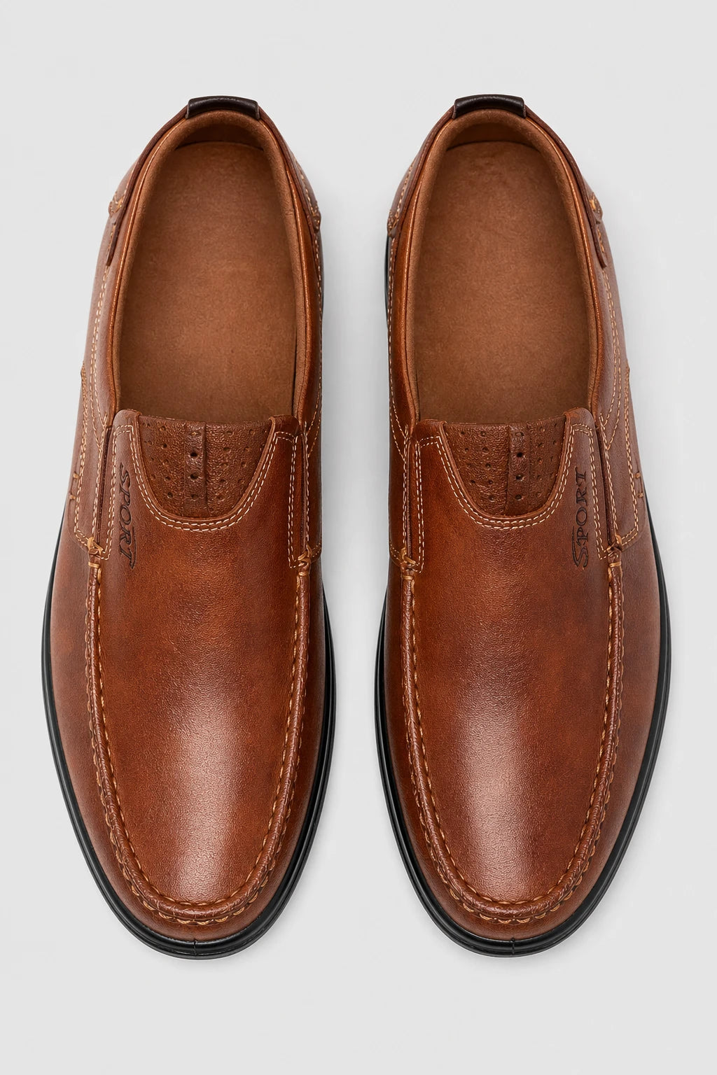 Mocasines Hombre Piel De Cuero Genuino Marrón