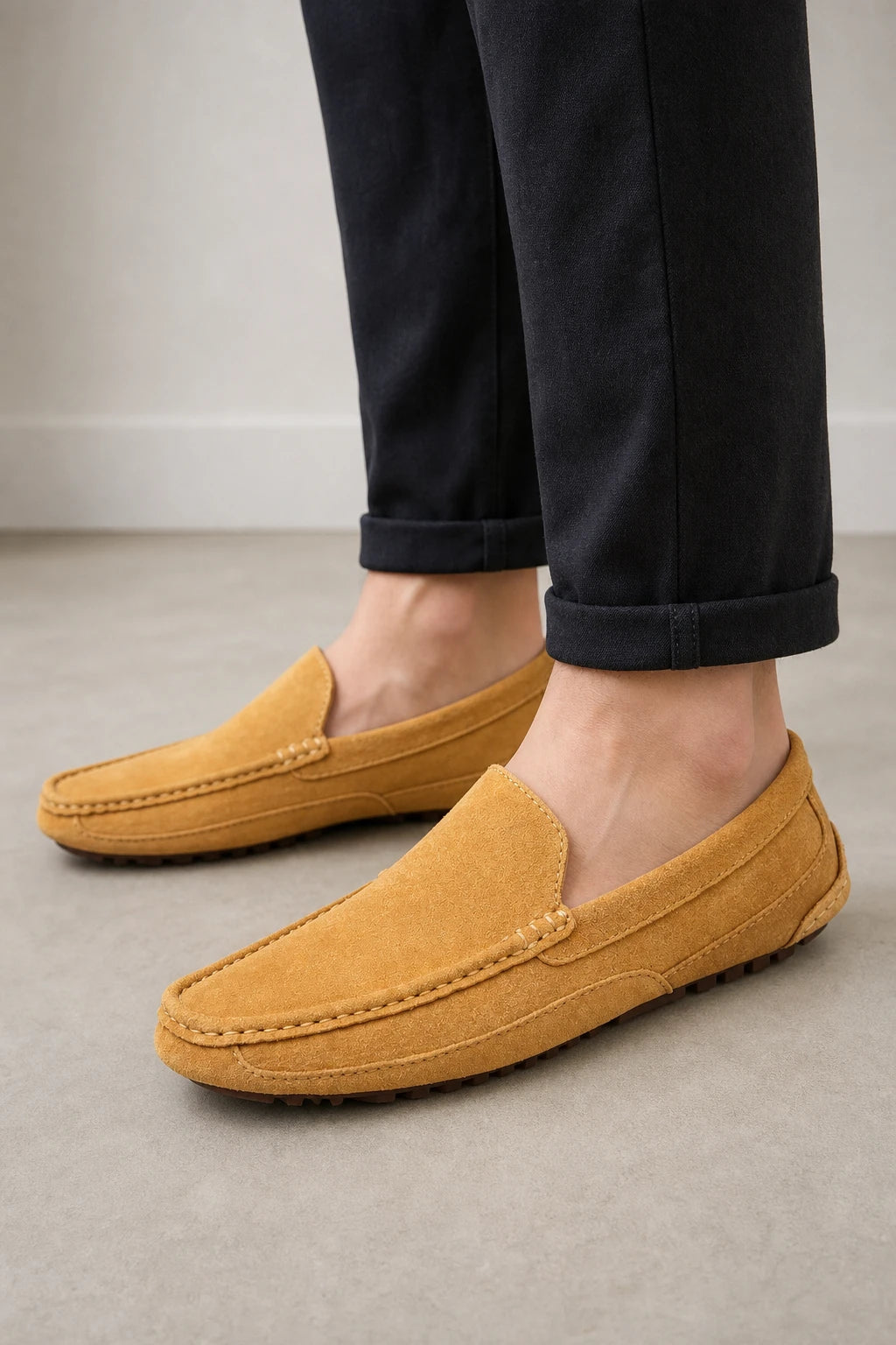 Mocasines Hombres De Gamuza Caqui