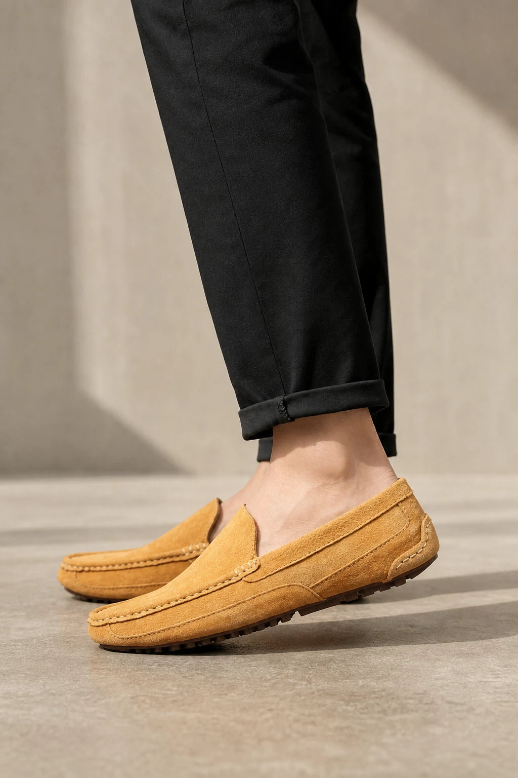 Mocasines Hombres De Gamuza Caqui