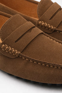 Mocasines Marrones Hombre Gamuza Sin Cordones