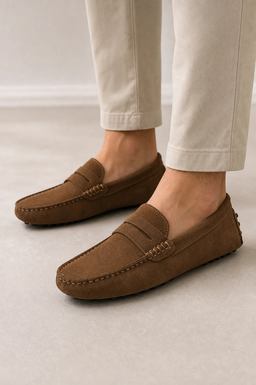 Mocasines Marrones Hombre Gamuza Sin Cordones