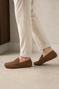 Mocasines Marrones Hombre Gamuza Sin Cordones