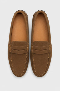 Mocasines Marrones Hombre Gamuza Sin Cordones