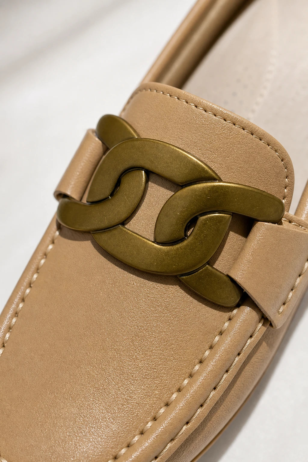 Mocasines Mujer Cómodos Cuero Con Cadena