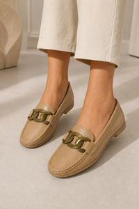 Mocasines Mujer Cómodos Cuero Con Cadena