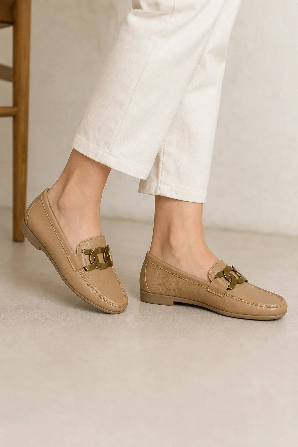 Mocasines Mujer Cómodos Cuero Con Cadena