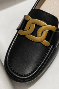 Mocasines Mujer Elegantes Cuero Genuino Cadena De Metal