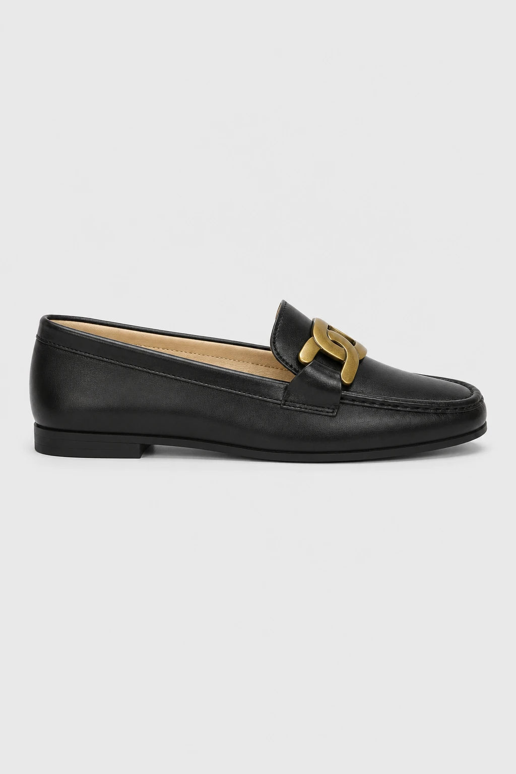 Mocasines Mujer Elegantes Cuero Genuino Cadena De Metal