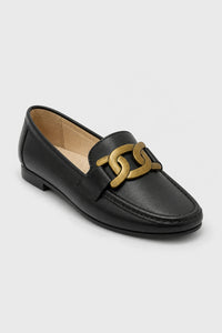Mocasines Mujer Elegantes Cuero Genuino Cadena De Metal