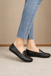 Mocasines Mujer Negros De Cuero Vacuno Planos