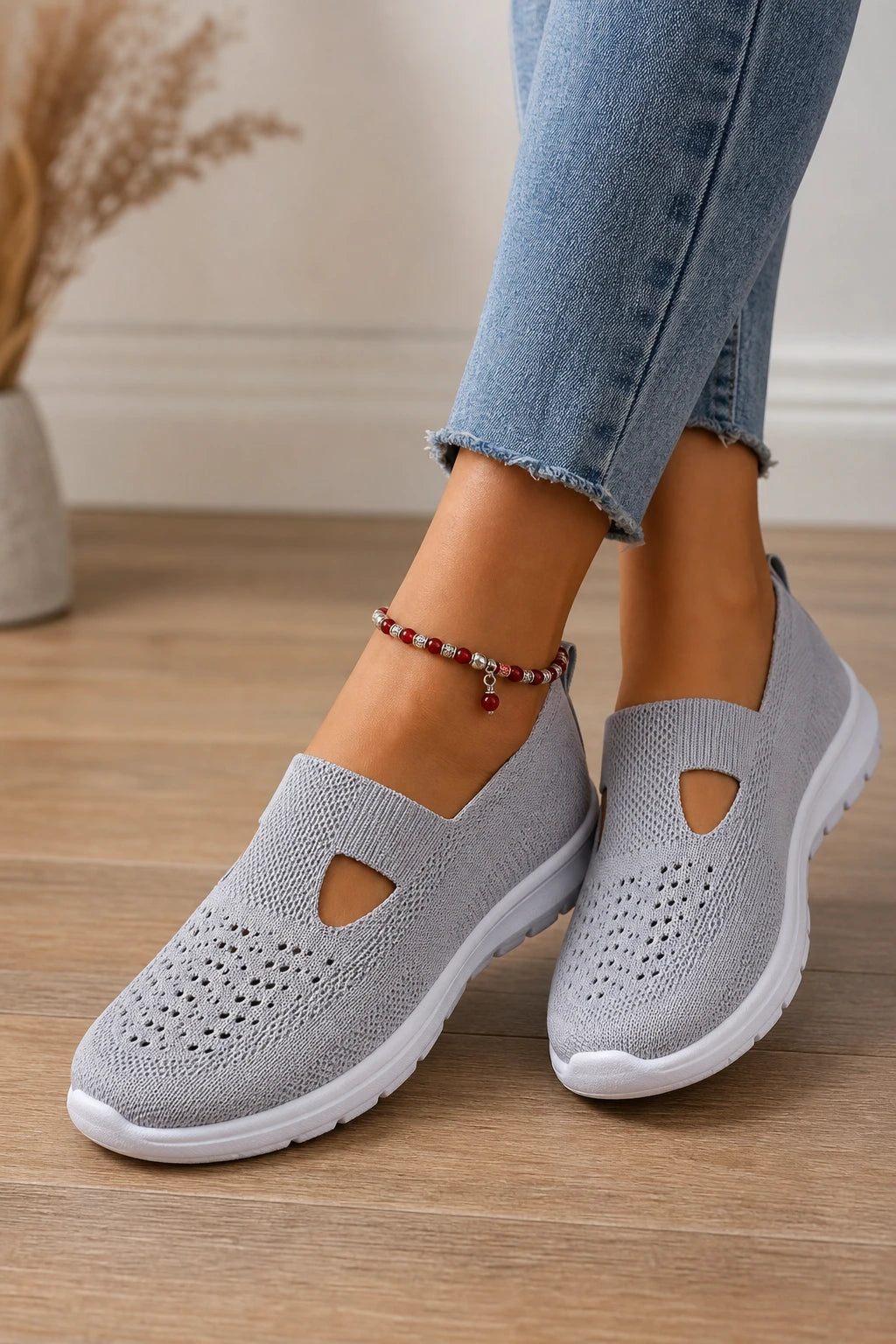 Mocasines Tejido De Punto Sin Cordones Gris