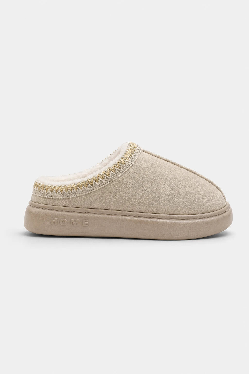 Pantuflas de Casa para Mujer Beige Abrigadas de Felpa con Suela Gruesa