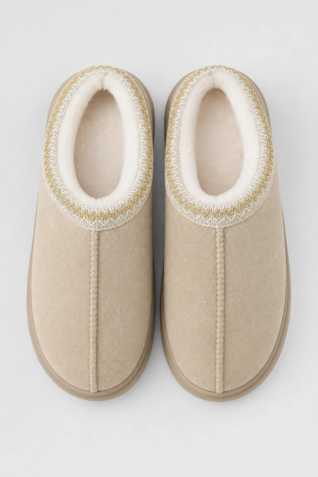 Pantuflas de Casa para Mujer Beige Abrigadas de Felpa con Suela Gruesa