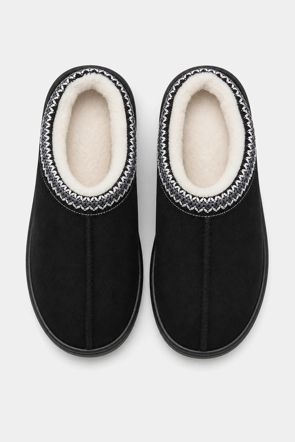Pantuflas negras para mujer de felpa con bordado y suela antideslizante