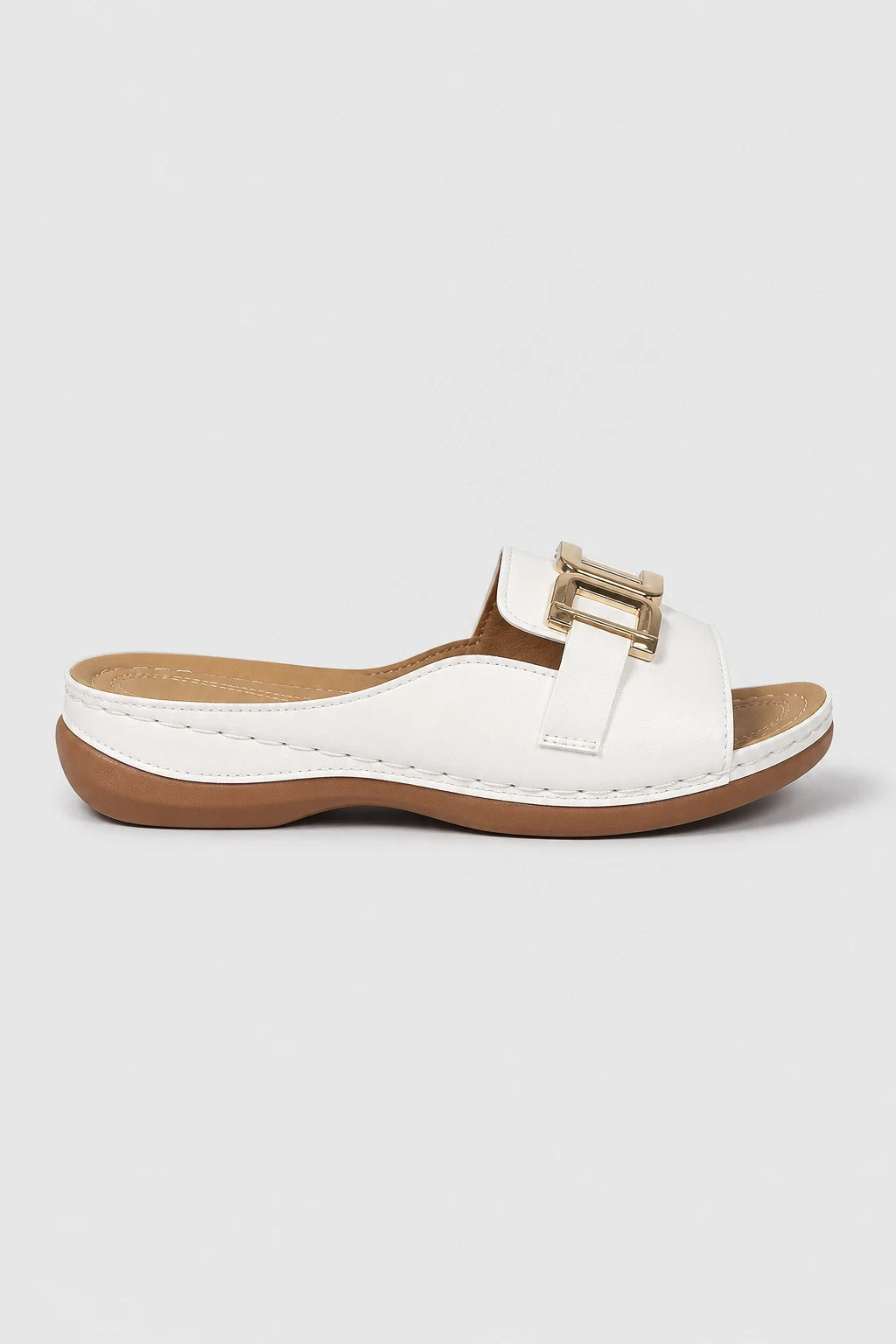 Sandalias Blancas Mujer Blanco Con Hebilla Dorada