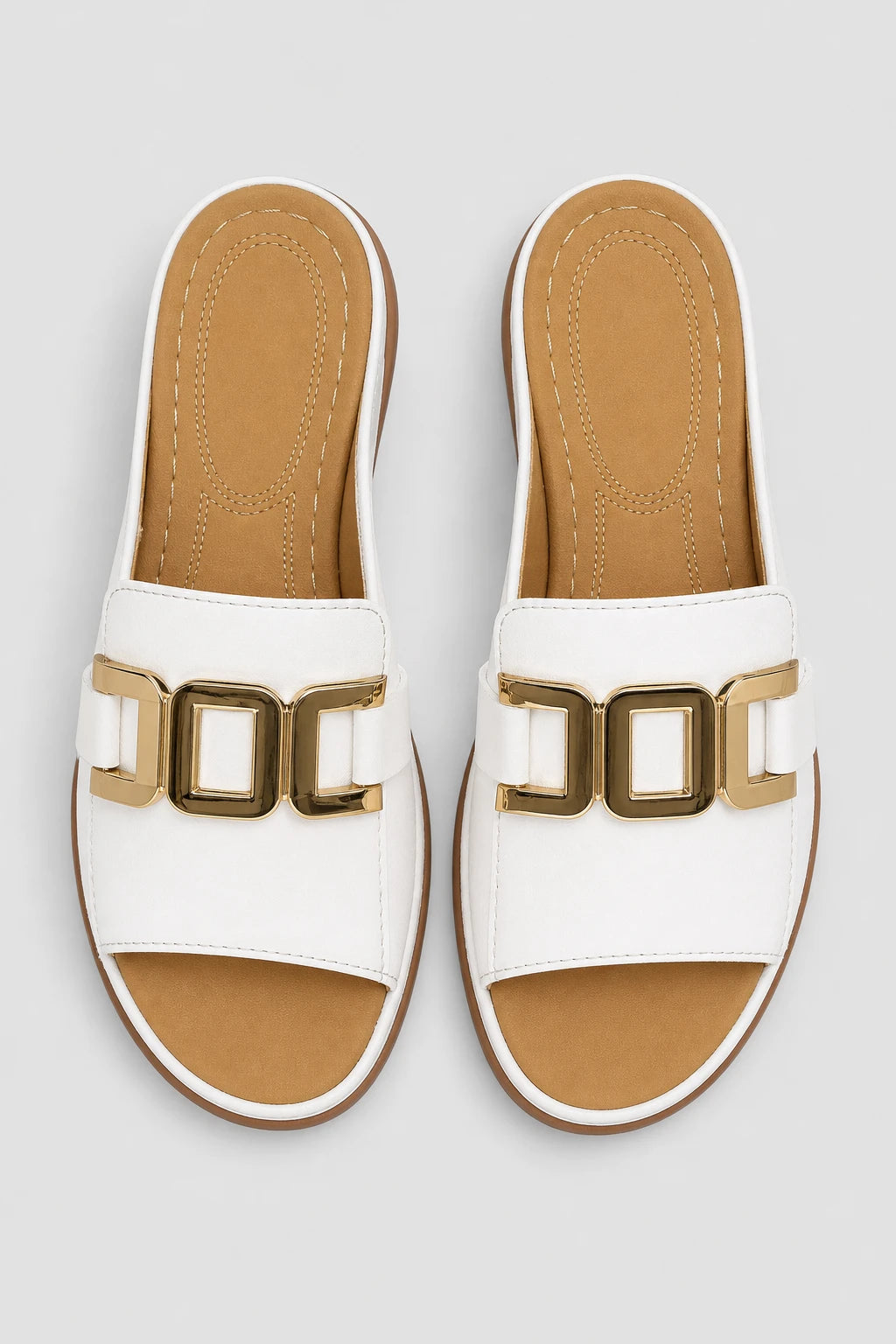Sandalias Blancas Mujer Blanco Con Hebilla Dorada